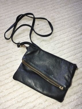 Italian Leather Crossbody Bag with Gold Zipper